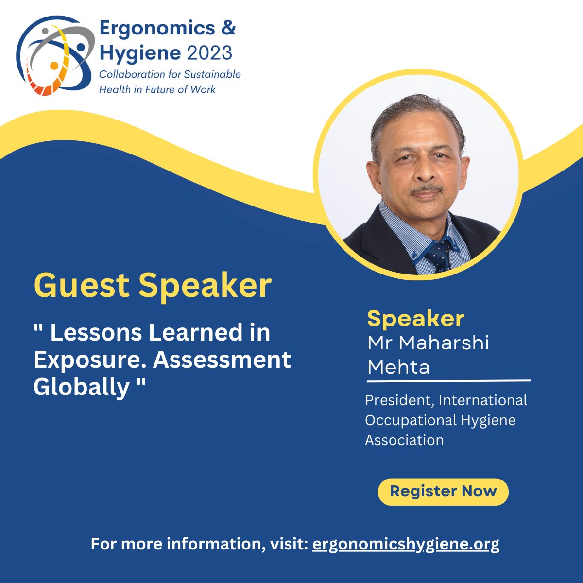 IEH_SG's tweet photo. Introducing our guest speaker: Mr Maharshi Mehta, President, International Occupational Hygiene Association
He will be presenting on 24 August at the NTU@one-north Auditorium.

To find out more, visit: https://t.co/9nIPUSl9w8

#guestspeaker #conference #eh23 https://t.co/pRri9toNrj