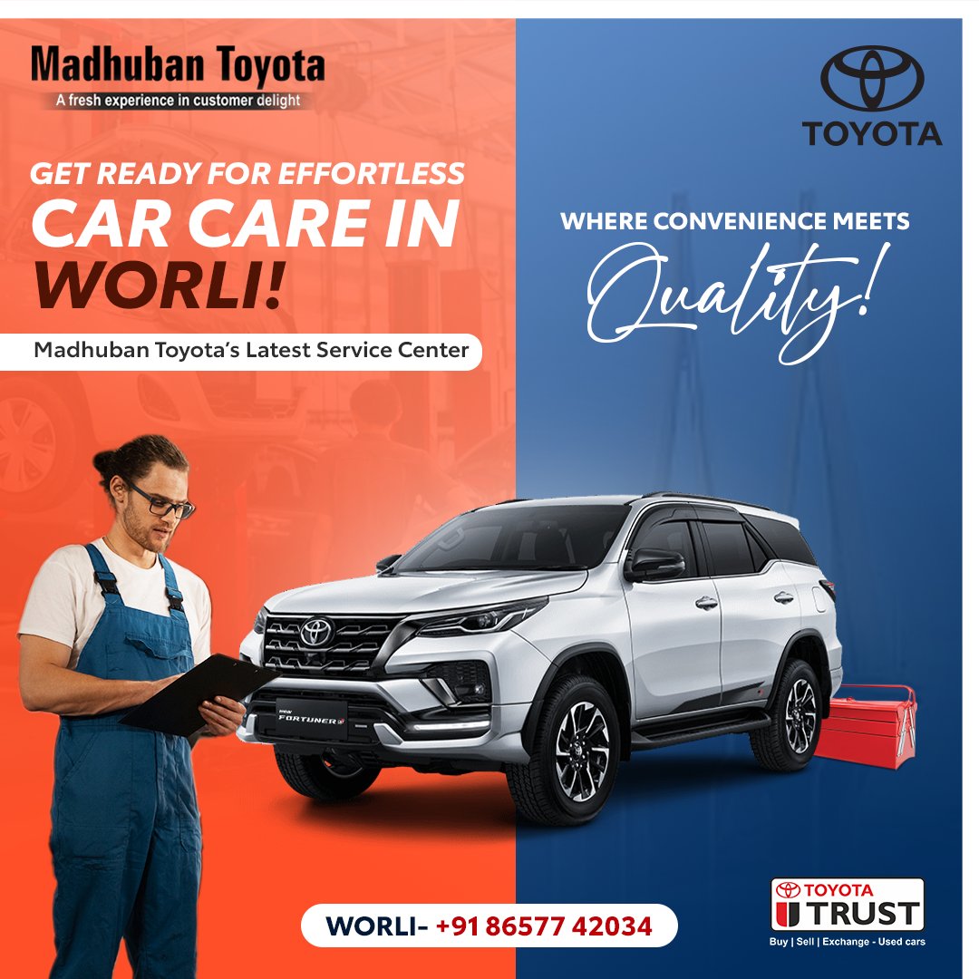 MadhubanToyota's tweet photo. Revving up convenience in style! 🚗✨ Discover seamless car care at Madhuban Toyota's state-of-the-art service center in Worli. Where excellence meets automotive expertise! Visit us today!
#MadhubanToyotaWorli #DrivingSolutions #Worli #CarCare #Service https://t.co/yWe2YJz1UU