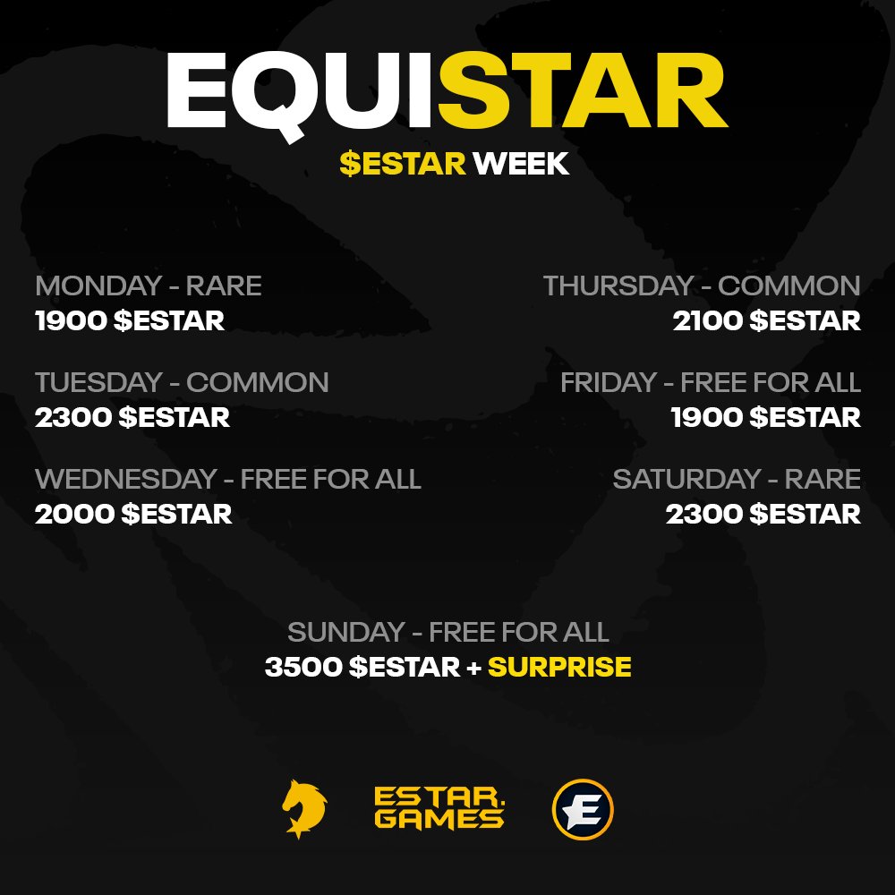 EstarToken's tweet photo. 📢Exciting News #MultiversXCommunity!
🗓This week on #EquiStar we have the $ESTAR Week on tournaments.
🏇Join now!
➡️https://t.co/SJUfY2O4hW
🤟See you there!
#MultiversX #NFT #NFTDROPS #NFTs #NFTartists #NFTGiveaway #NFTCommunity #NFTLAUNCH #MultiversXNFTs #EGLD #ESTAR #xPortal