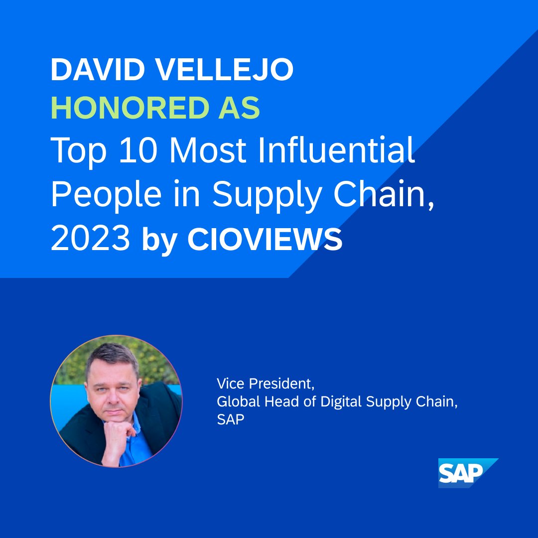 MichaelleSalmon's tweet photo. 🏆 SAP's David Vallejo, Vice President and Global Head of ‘Digital Supply Chain’ for Planning, Manufacturing and Logistics, was honored as one of the Top 10 Most Influential People in Supply Chain, 2023 by CIOVIEWS. Read the full story 👉 https://t.co/rgFHSxpsLC #supplychain https://t.co/hPXaLT1aLH