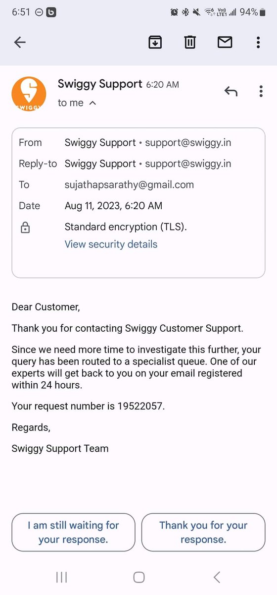 JanardhanSB's tweet photo. @SwiggyCares Hi @SwiggyCares  @Swiggy . We are giving you one last opportunity, by August 16, 2023, to resolve this issue amicably. If my aunt @Sujatha100171 doesn't receive her refund or the items she ordered, we will be forced to approach Consumer court. https://t.co/D8TK7jyOZU