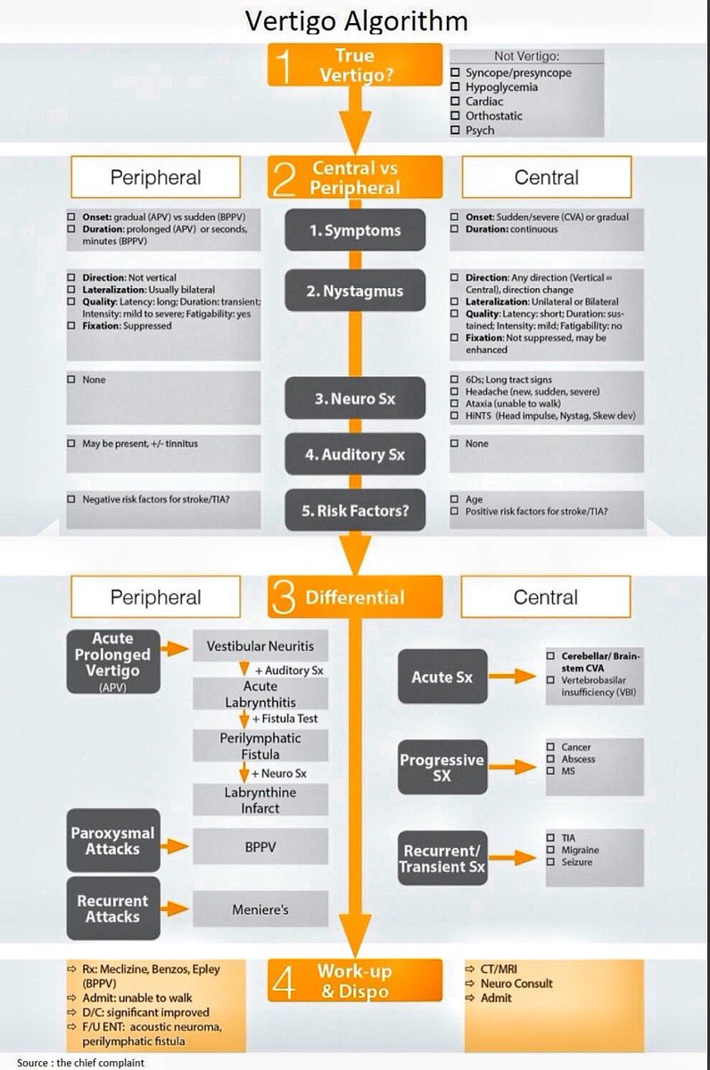 imedverse's tweet photo. Central vs peripheral vertigo algorithm @thecfcomplaint #MedEd #MedTwitter https://t.co/aj266wK2Kn