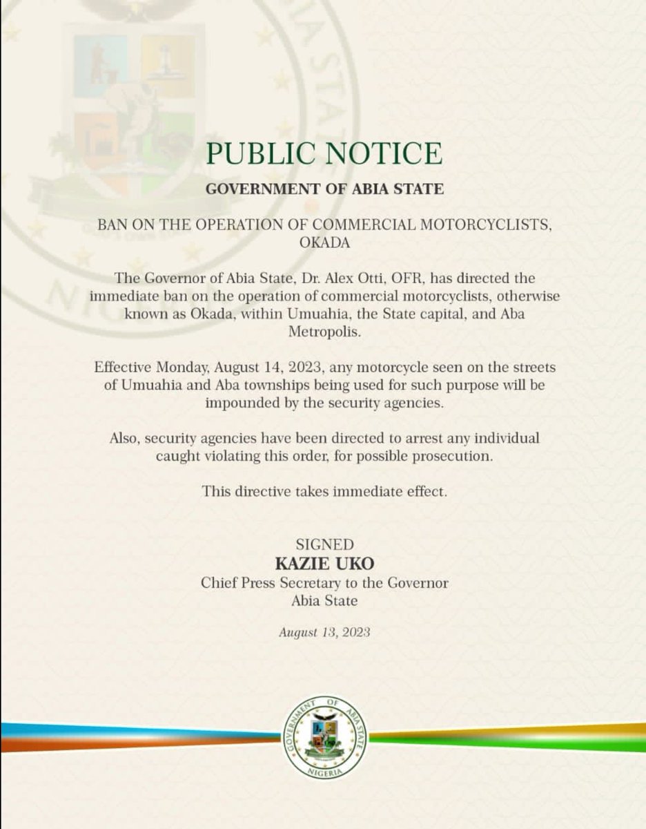 This is from @NG_AbiaState  govt. Tell your friends and family. You have been warned.