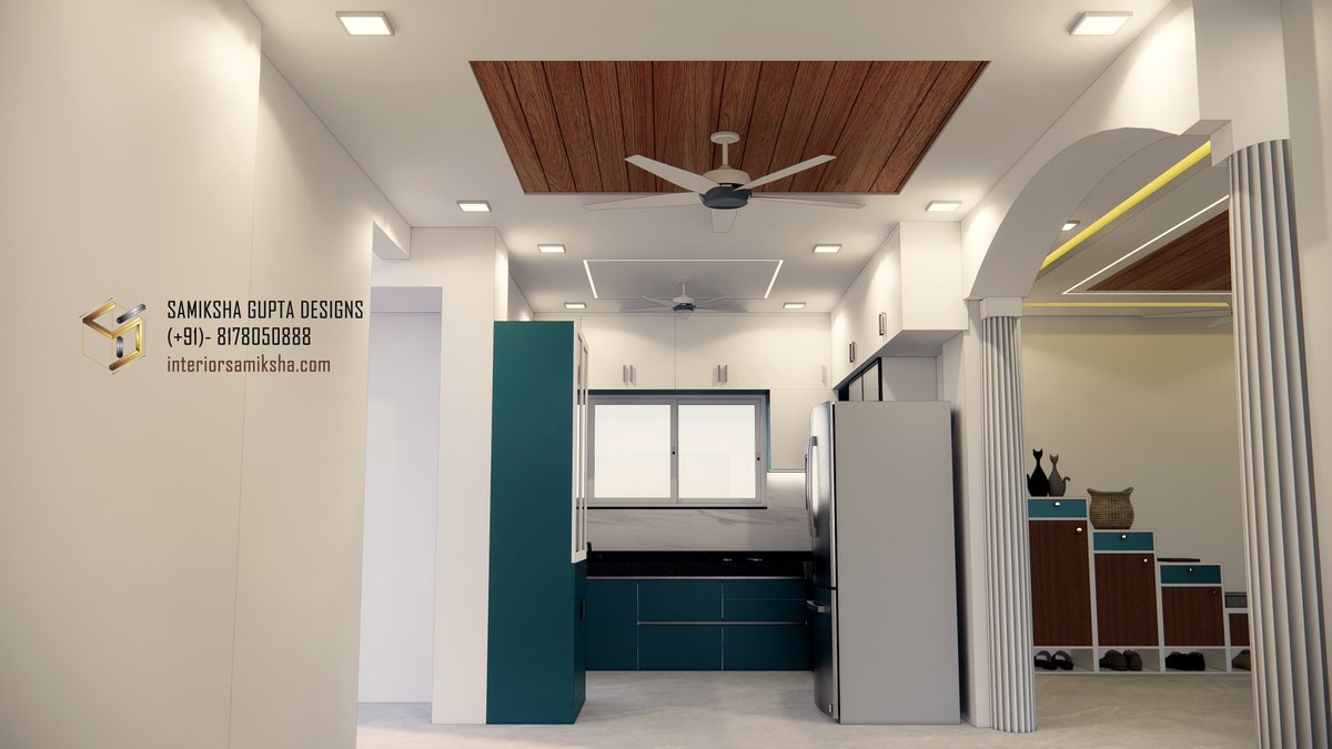 ID_Samiksha's tweet photo. Kitchen designed in Teal and white colour laminate with a touch of wooden texture in the false ceiling
#kitchen #kitchendesign #falseceiling #tealinterior #whiteandblue https://t.co/0zPT5U2j4i