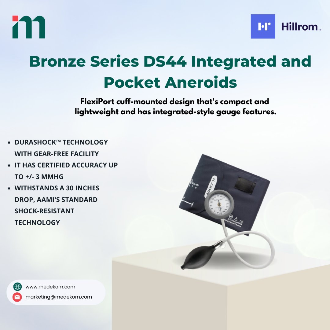 medekom_company's tweet photo. Bronze Series DS44 Integrated and Pocket Aneroids FlexiPort cuff-mounted design that's compact and lightweight and has integrated-style gauge features. For more information visit: https://t.co/LuUBuFWoUb Contact Us: marketing@medekom #medekom #aunitofdssimagetech #bpcuff https://t.co/F3cKhxRYby