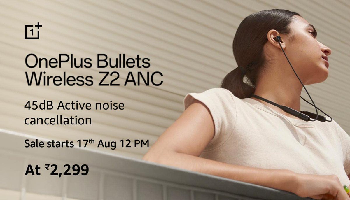 TechKard's tweet photo. OnePlus Bullets Wireless Z2 ANC sale starts from August 17th in India.

It will be available on Amazon:https://t.co/odK5YSA8KF

#OnePlus #OneplusbulletsZ2ANC https://t.co/2uvC5G4nC3