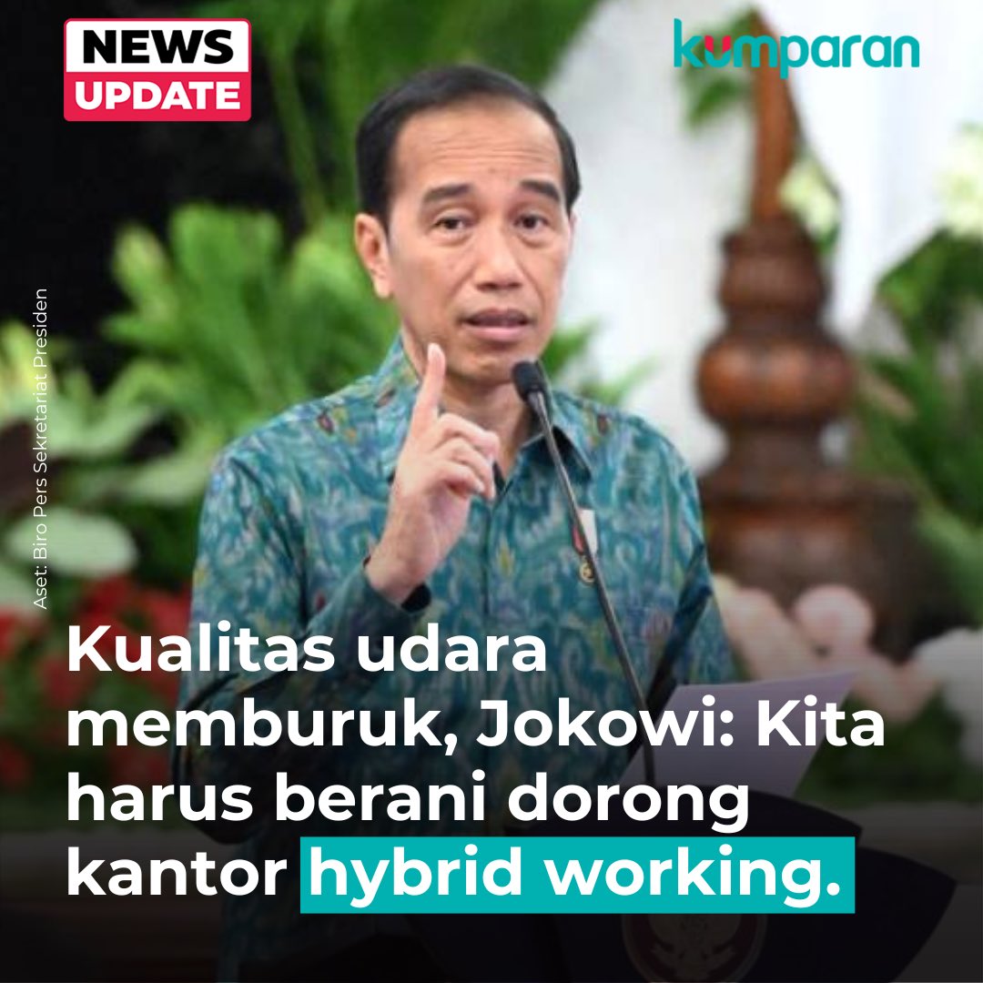 kumparan's tweet photo. .@jokowi meminta agar ruang terbuka hijau semakin diperbanyak. Ia juga meminta agar perkantoran bisa mendorong konsep hybrid working. #newsupdate #update #news #oneliner https://t.co/RPMs7hjRcf https://t.co/WePzCge0eI