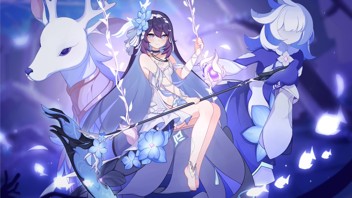 HonkaiImpact3rd's tweet photo. The spirit deer and the flower spirit keep the girl company, reminiscent of the duality of birth and withering.

Kudos to Captain 瞳零瞳澪 for the amazing fanwork!

#HonkaiImpact3
#Seele
#HerrscherOfRebirth https://t.co/gANeK3fj9l