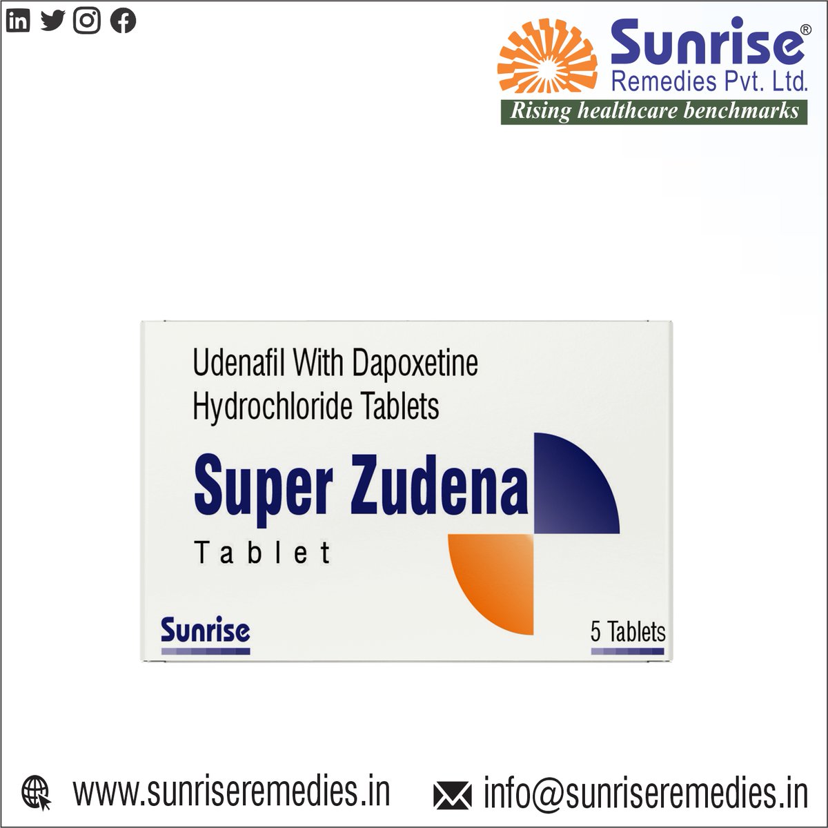 sunriseremedies's tweet photo. Make Your Partner Happy With #SuperZudena Contains Udenafil and Dapoxetine Most Popular Products From Sunrise Remedies Pvt. Ltd.
Read More: https://t.co/Aq9nblVTfp
#Udenafil #Dapoxetine #Avanafil #Vardenafil #Tadalafil #Sildenafil #EDProducts #PEProducts #PharmaCmpany #Sunrise https://t.co/OCaC0OpQlC