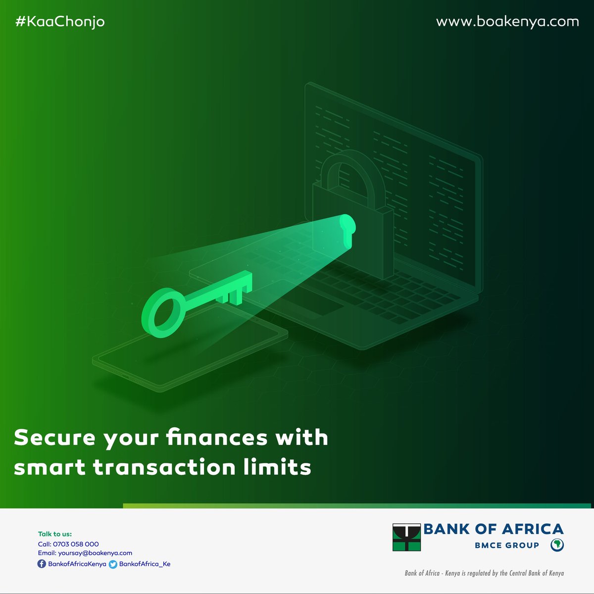 BankofAfrica_Ke's tweet image. Take control of your financial security by setting transaction limits on your bank accounts. By setting lower daily spending limits, you reduce the risk of significant losses in case your card gets compromised.

#BankingSafety #TransactionLimits #KaaChonjo #BOAKenya