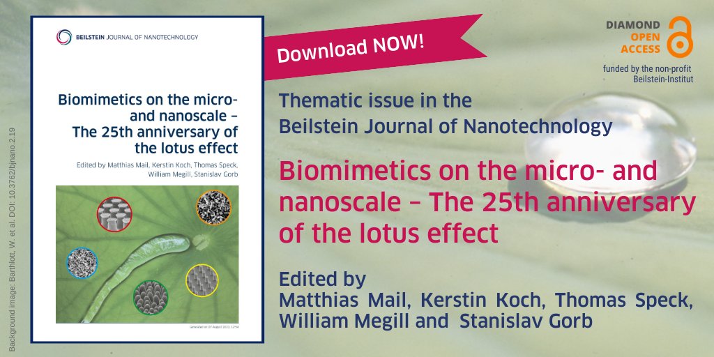 BeilsteinInst's tweet photo. The thematic issue “#Biomimetics on the micro- and #nanoscale” ed. by Matthias Mail, Kerstin Koch, Thomas Speck, William M. Megill & Stanislav N. Gorb in the #DOA 💎🔓 #BJNANO is complete ✔️.
DL the complete issue with just one click:
👉https://t.co/6t2DbRfXU8
#LotusEffect 🌿 https://t.co/Pjdp20eGbG
