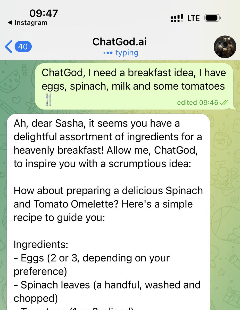 Look who's a multi-talented AI! ChatGod can do it all, even whip up a heavenly breakfast! 🍳🥗