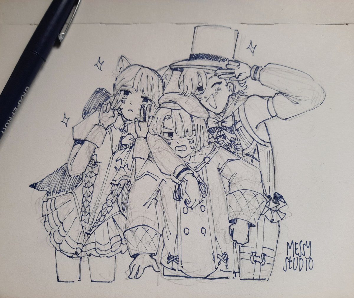 messy_studio123's tweet photo. Quick doodle of #lyney #lynette and #freminet before I disappear becuz school will start next week 😀 #GenshinImpactFontaine https://t.co/yMlEzKf1x3