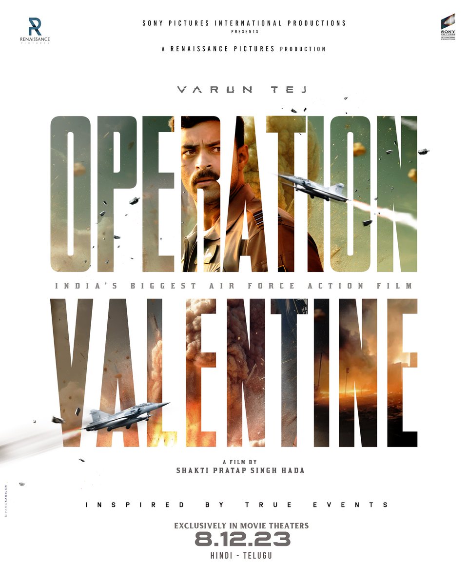 vasumummadi's tweet photo. The biggest mission is all set for takeoff!

@IAmVarunTej’ #VT13 is Titled #OperationValentine 💥

Inspired by true events 🇮🇳

WW Release on December 8th, 2023 in Hindi &amp; Telugu

@ShaktipsHada89 @ManushiChhillar @sidhu_mudda @nandu_abbineni @sonypicsfilmsin @RenaissancePicz https://t.co/EcLXZ6WeiV