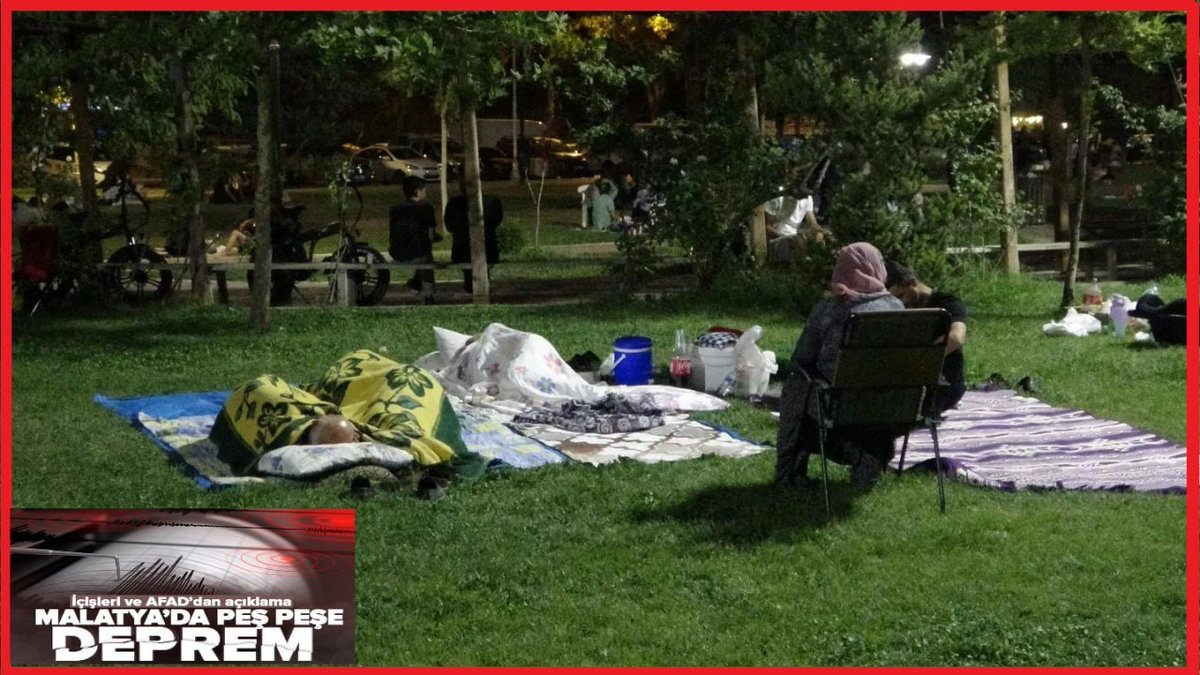 Malatians shaken by three earthquakes spent the morning of August 13 outside.

In #Malatya, some people who were afraid to enter their homes after three #earthquakes (magnitude 4.8, 4.5, 4.2) in a row spent the night in parks and gardens. 

People are scared. 

Should we believe