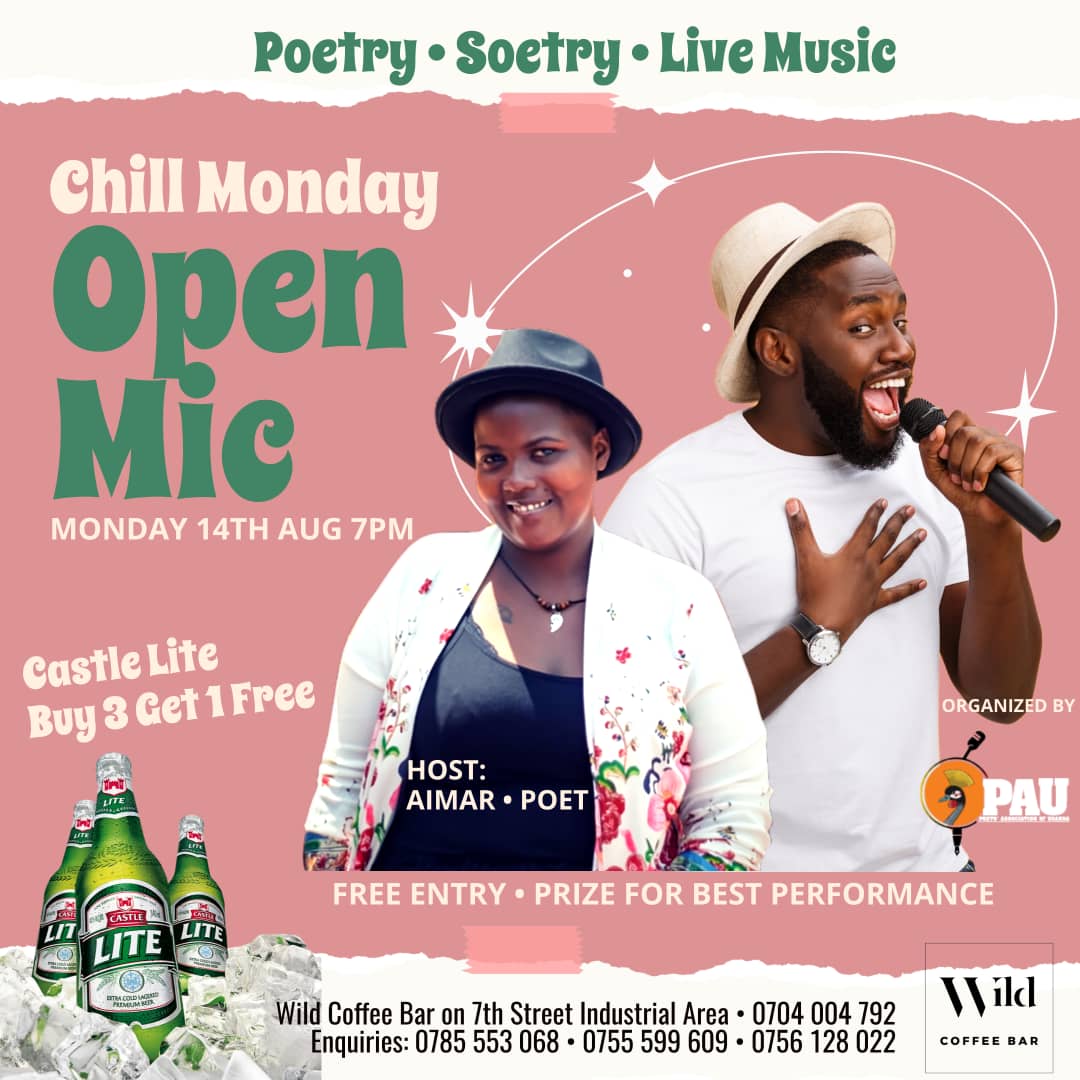 Happy New Week.

Happy evening today at the #ChillMonday #OpenMic sessions.

Join us at @wildcoffeebar1 at exactly 7pm. Entrance is absolutely free.

#PoetryUgEvents #SpokenWord #RedefiningPoetry #WeAreThePAU #UgandanPoetry 🇺🇬