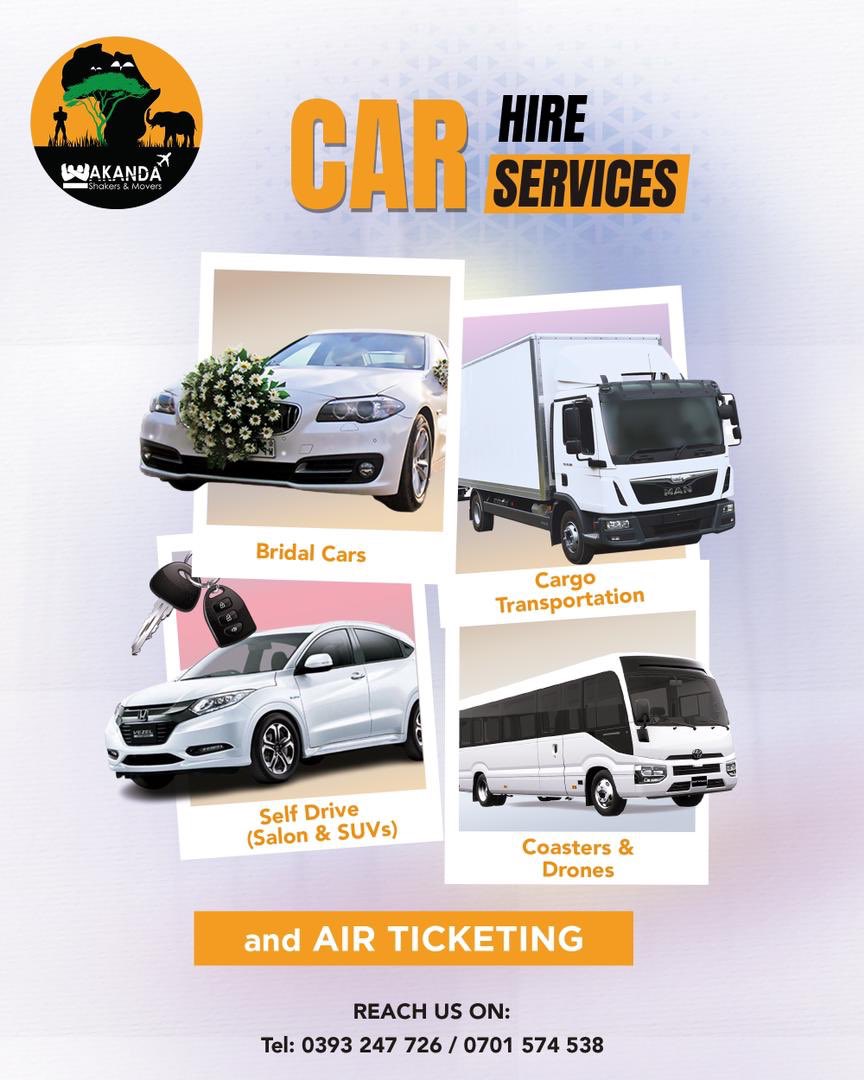 We are excited to add Car Hire services to our business to enhance travel experiences with our customers. Enjoy convenience, flexibility and ability to explore destinations at your own pace. 
Book Now via 0393247726 or 0701574538