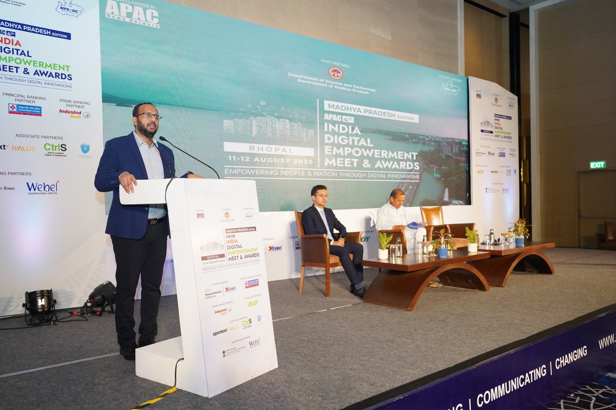 Apacnewsnetwork's tweet photo. We thank Abhijeet Agrawal, IAS, Managing Director, @MPSeDC_DST, GoMP as esteemed 'Program Chair' for his guidance to make 'APAC 4th India Digital Empowerment Meet &amp; Awards-MP' a grand success.
#IDEM #IDEMMP #APACGovernance
@Abhijeetiitk https://t.co/kBFZbEJe3u