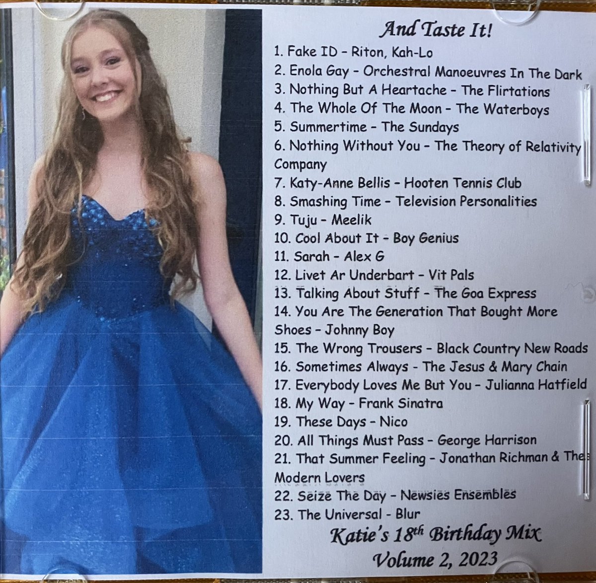 BrianWard222's tweet photo. @ktw47 is 18 today! For the past 18 years, on her birthday, I’ve given her a compilation of songs that have meant something special to her/us/me during the previous 12 months. This year is no exception…But the tweet comes with a 🧵 of the back catalogue… https://t.co/60klH5ffK4