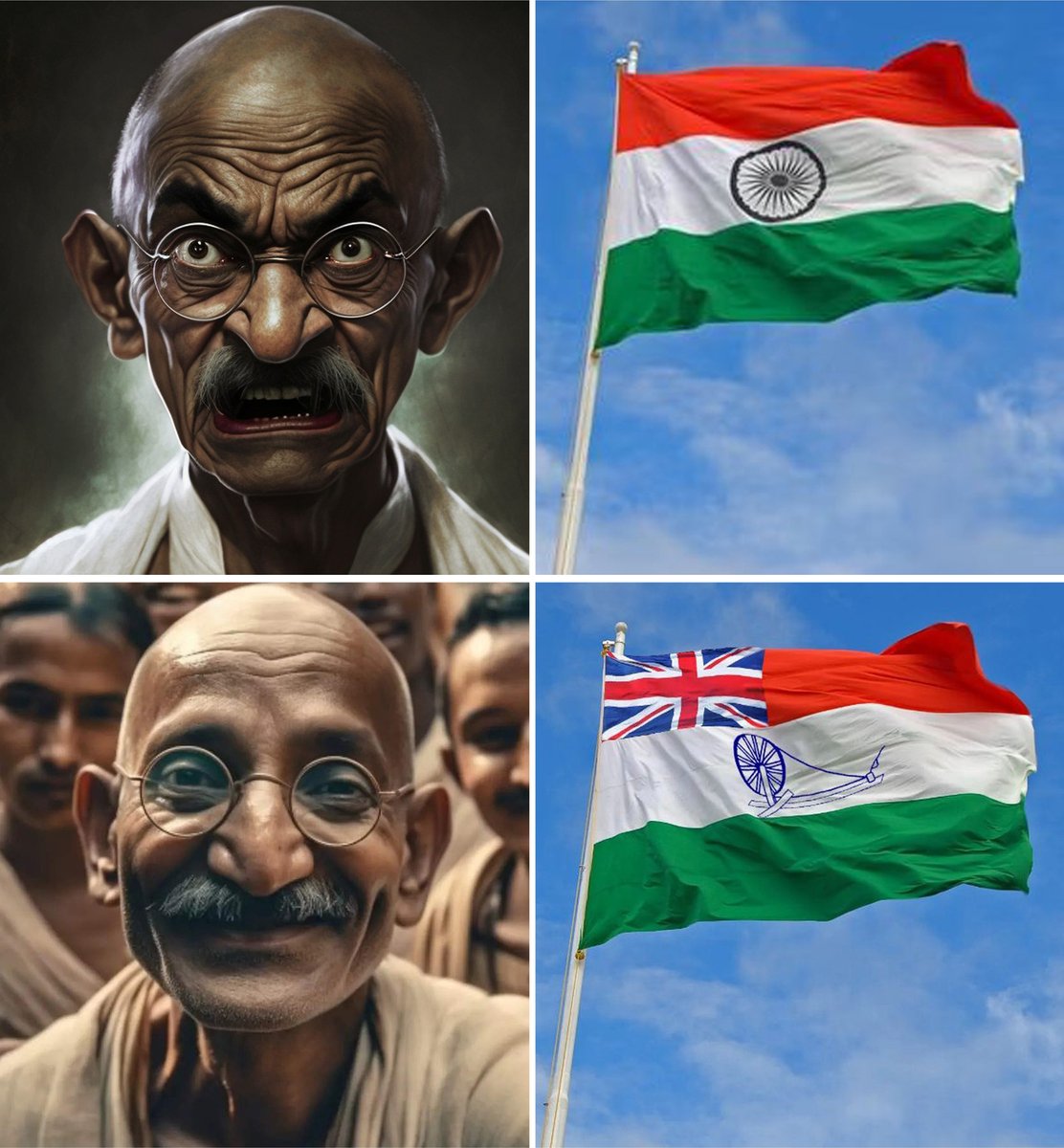 tweetbiplab's tweet photo. Mahatma Gandhi was very sad and angry when he got the news that the Indian Dominion Flag is not going to have a Union Jack anywhere.
#DominionStatus #TransferofPower #AzadiKaAmritMahotsav #UnionJack #IndianFlag #Gandhiji #IndiaIndependenceday https://t.co/0Gzg1PSYv9