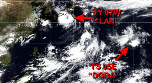_weernl's tweet photo. Japan is in de ban van tyfoon Lan, die de komende 24 uur de dichtbevolkte regio van Osaka en Kyoto passeert en daarna naar het noordoosten verder trekt. https://t.co/vIBV9hRRmt #weer #tyfoon #japan https://t.co/M6tjNA6lRM