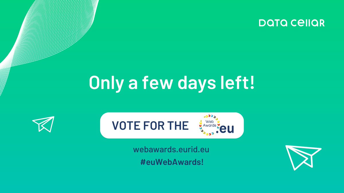 ⏰The countdown begins, and we thank everyone who voted @DATACELLAR_EU in the .EU Web Awards! There is still time! 

👉 ow.ly/FaeP50PcHPv

𝗧𝗵𝗮𝗻𝗸 𝘆𝗼𝘂 𝗳𝗼𝗿 𝘆𝗼𝘂𝗿 𝘀𝘂𝗽𝗽𝗼𝗿𝘁!

#2023euWA #doteu @EUregistry