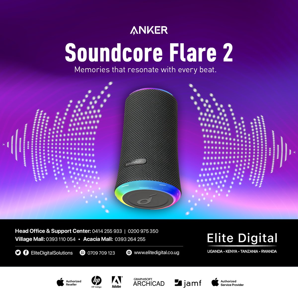 Get ready to amplify your music experience with the Anker Sound Core Flare 2 Bluetooth speaker.

Feel the rhythm & hear the depth of every beat. Reach out now and get one today.
#BuyEliteBuyGenuine #UpgradeYourSound