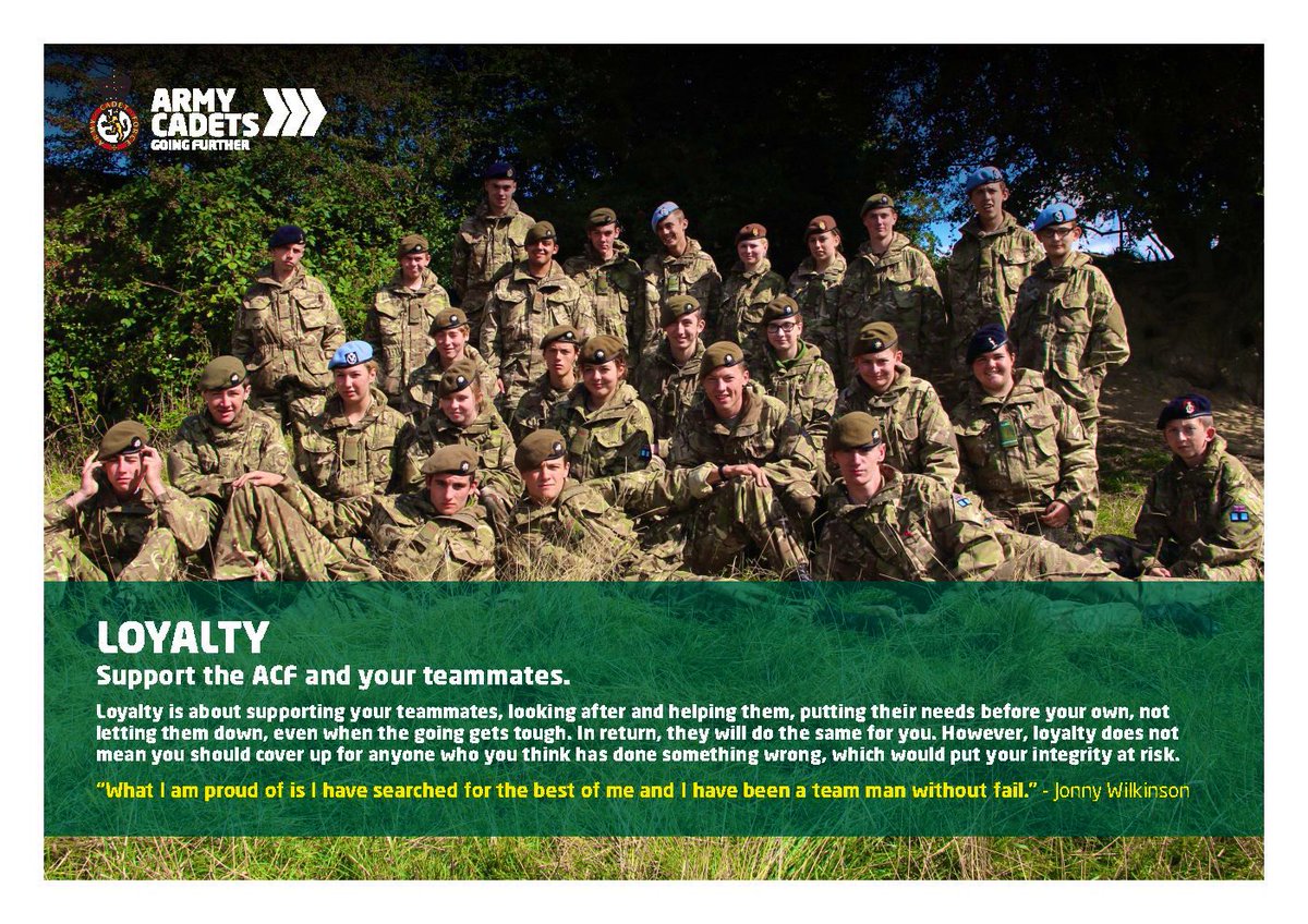 CE_EA_RFCA's tweet photo. Annual Camp season is here! It’s good to remember our @ArmyCadetsUK #Values #Loyalty - Support the #ACF #CCF and your teammates! #CDRILS #AnnualCamp23 https://t.co/a8g2sfeAjP