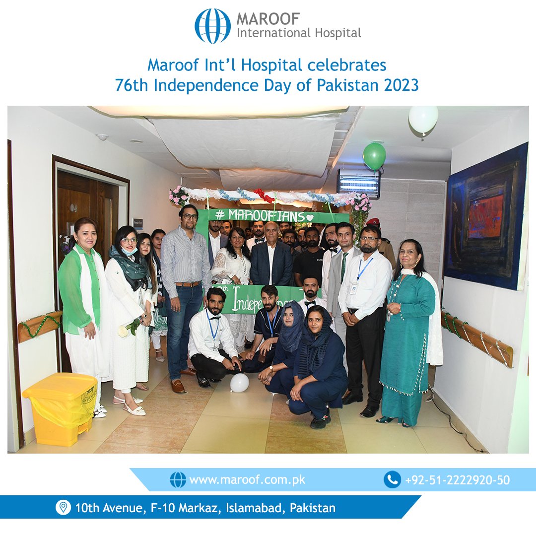 MaroofInt's tweet photo. Maroof Int'l Hospital celebrates 76th Independence Day of Pakistan 2023
.
.
.
.
.
.
.
.
#PakistansPride #IndependenceDay2023 https://t.co/TYXULeYv3S