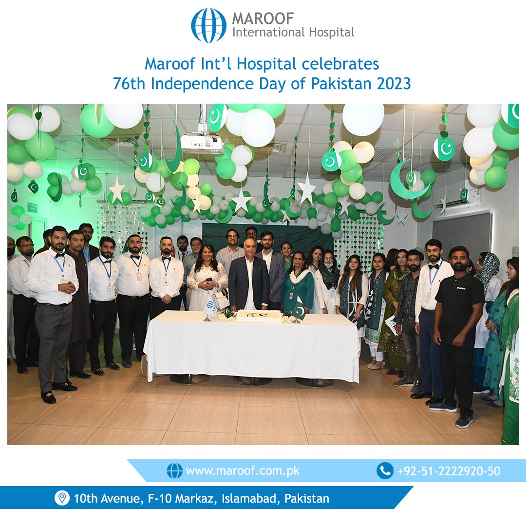 MaroofInt's tweet photo. Maroof Int'l Hospital celebrates 76th Independence Day of Pakistan 2023
.
.
.
.
.
.
.
.
#PakistansPride #IndependenceDay2023 https://t.co/TYXULeYv3S