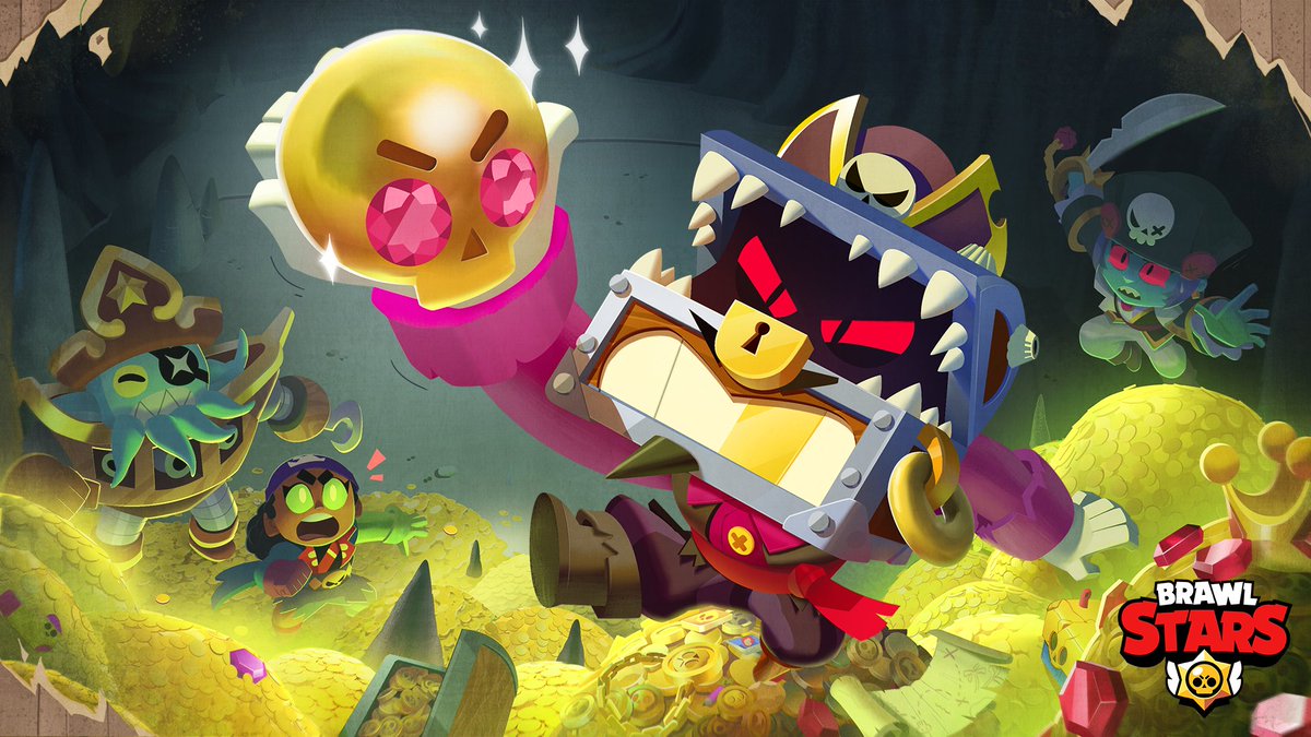 BrawlStars's tweet photo. Sunken Chest Griff has found the hidden treasure! 🏴‍☠️ 

Would this be enough to finally pay all his debts? 💸

#CursedPirates https://t.co/J2tC6Lx2Ba