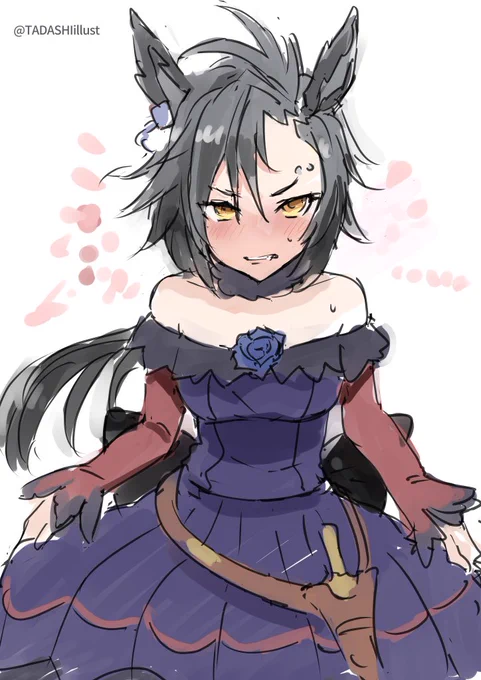 罰ゲームでライスの服を着せられることになったけどなぜかサイズがぴったりのものが用意されていたシャカさん#イラスト #ウマ娘プリティーダービー #ウマ娘_エアシャカール 