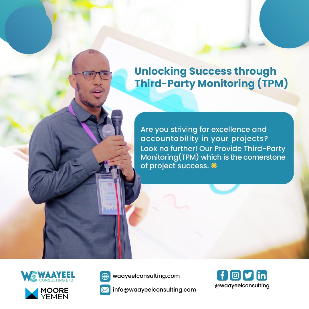 WaayeelLTD's tweet photo. Empower Your Projects with Clarity and Impact 🚀📊 Discover the Power of Third-Party Monitoring and Evaluation (TPM&amp;E) - Unveiling Success, One Data Point at a Time! 💡🔍 #TPMExcellence #DataDrivenInsights #projectaccountability

Contacts: +252 63 4582835 / +252 61 3355663 https://t.co/JHeIvSTzTg