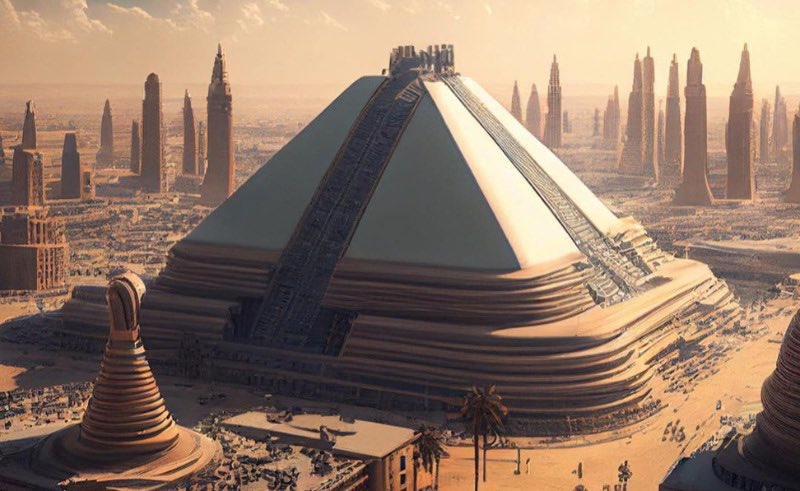 If ancient Egyptian society had survived this is what #AI predicts Egypt would look like today. That’s one hell of a pyramid!! #Egyptology #Art #History