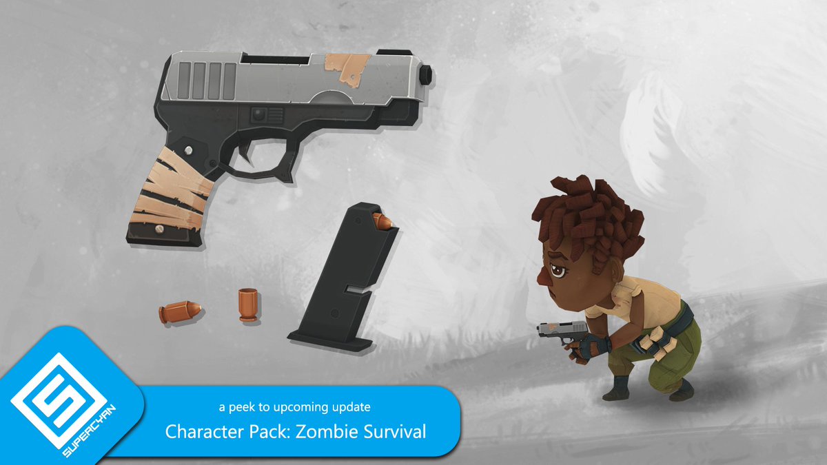 FREE update news continues! On the same day the Soldier pack gets a free update, so will the Zombie survival pack! This time the survivor people are armed with a pistol to fight against the zombie horde! It's soon the time to stay spooky!