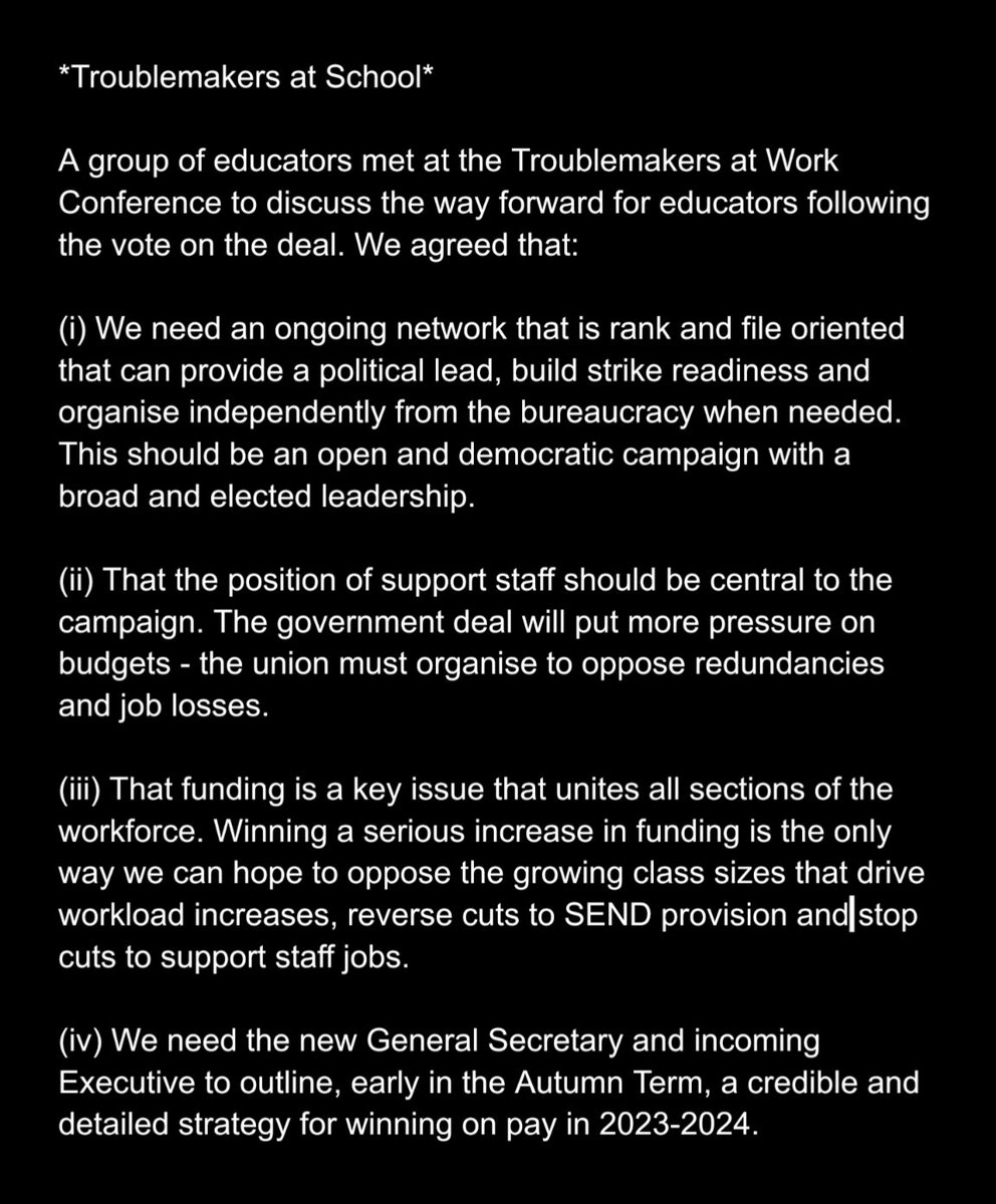 ADGCunni's tweet photo. @requirespod I loved the new episode, particularly the focus on political education and the tasks from September.

On the Ed meet up at @Troublem8kers, we did have some points as actions copied below.

We also saw @educatorssayno as one of the key vehicles.for.building R&amp;F. https://t.co/wdEH61izy4