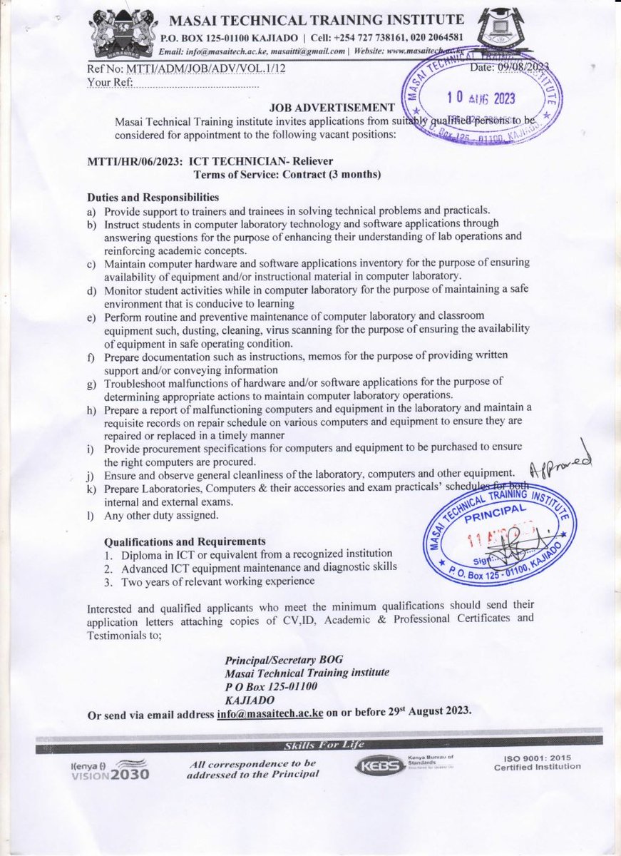 MaasaiPoly's tweet photo. Are you an ICT Guru? Well vast with information Technology Systems ? Well, here is an opportunity for you apply now .
#MTTI https://t.co/z6HJwx5UE4