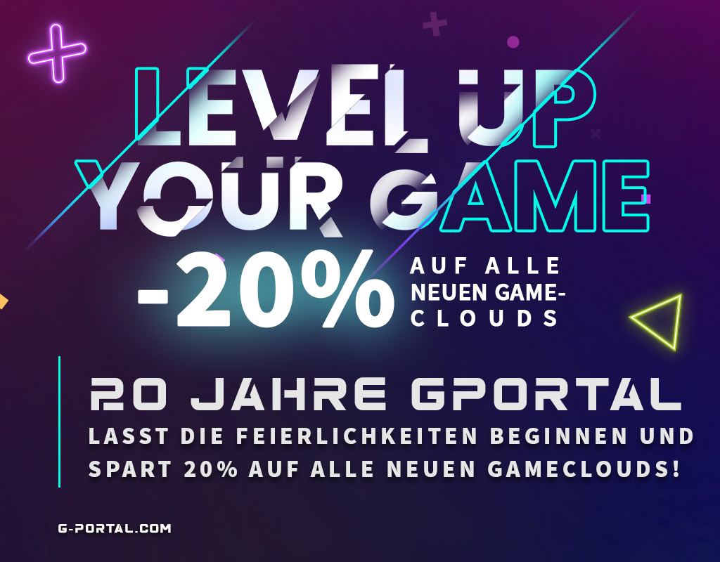 🥳🙌 #20yearsGPORTAL 🙌🥳 - unter diesem Motto werden wir euch die nächsten 4 Wochen versüßen ... mit Content, Events, Giveaways und mehr ... UND natürlich einem ...

💙 20% SALE auf alle neuen PC und Playstation Server 💙