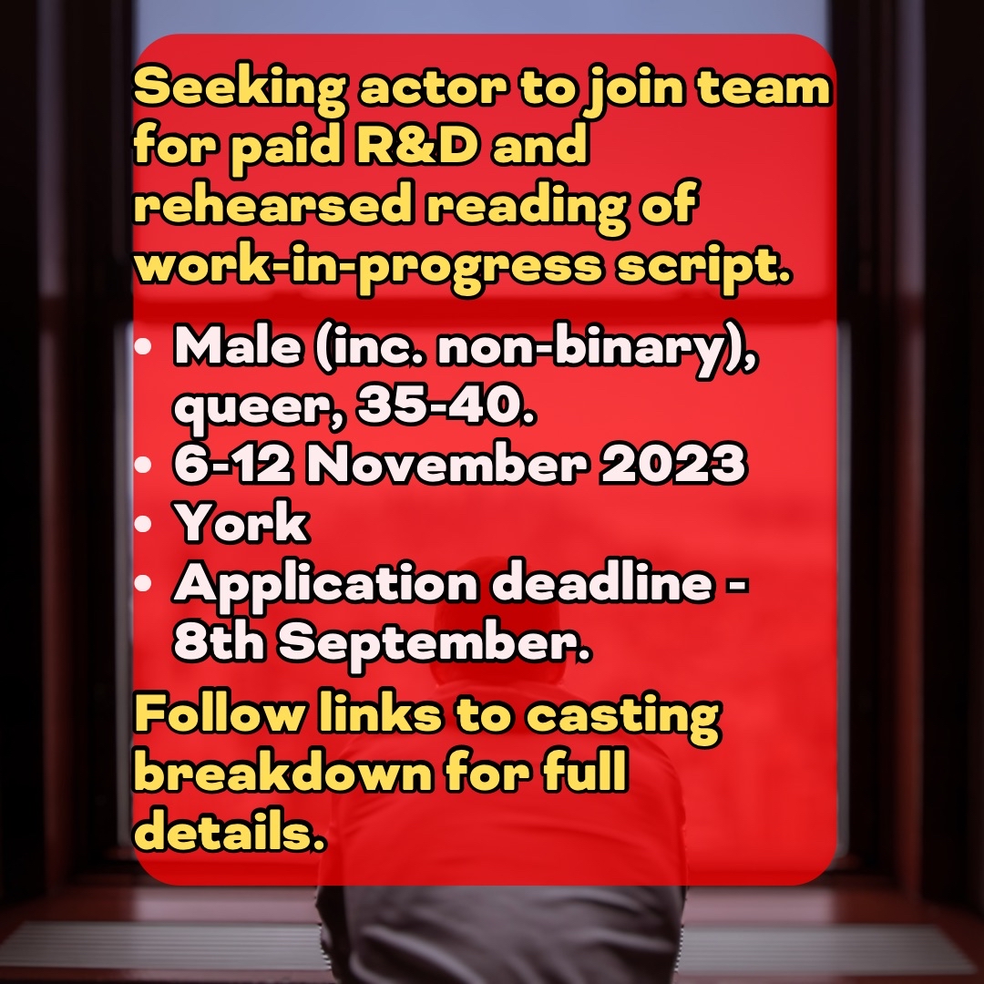 What better way to start the week than responding to our casting call (or just sharing it with your contacts 😉)

Full details and how to apply in the link 👇

buff.ly/3QB8BKF

(Also on Mandy and Arts Jobs)