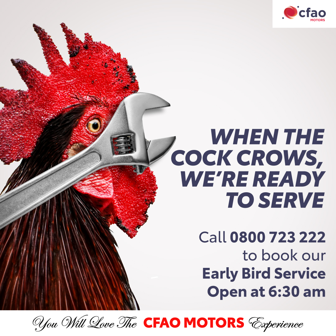 ToyotaCFAOKE's tweet photo. At CFAO Motors, we're up with the roosters to kickstart your day! Our doors swing open every Monday to Saturday from 6:30am, because we value your precious time.
#CFAOMotorsDrivesKenya #EarlyBirdService https://t.co/5xLabJXoos