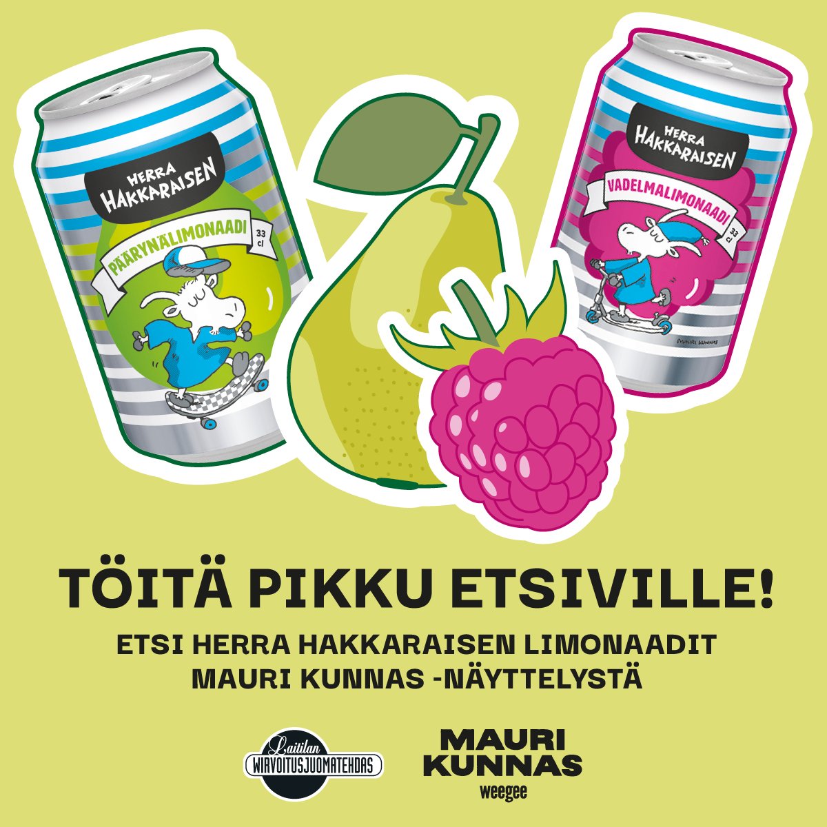 WeeGeeMuseums's tweet photo. Uusi kumppanimme #LaitilanWirvoitusjuomatehdas lähetti meille Herra Hakkaraisen limonaadeja, nam! 🍐Tule näyttelyyn ja etsi kadonneet limonaadit 18.–27.8. välisenä aikana. 

➡️ https://t.co/8rtzBAYtSj

#WeeGeeMuseums
#MauriKunnasWeeGee
#HerraHakkarainen 
https://t.co/aA79YigbeN https://t.co/UCoEE2SrMO