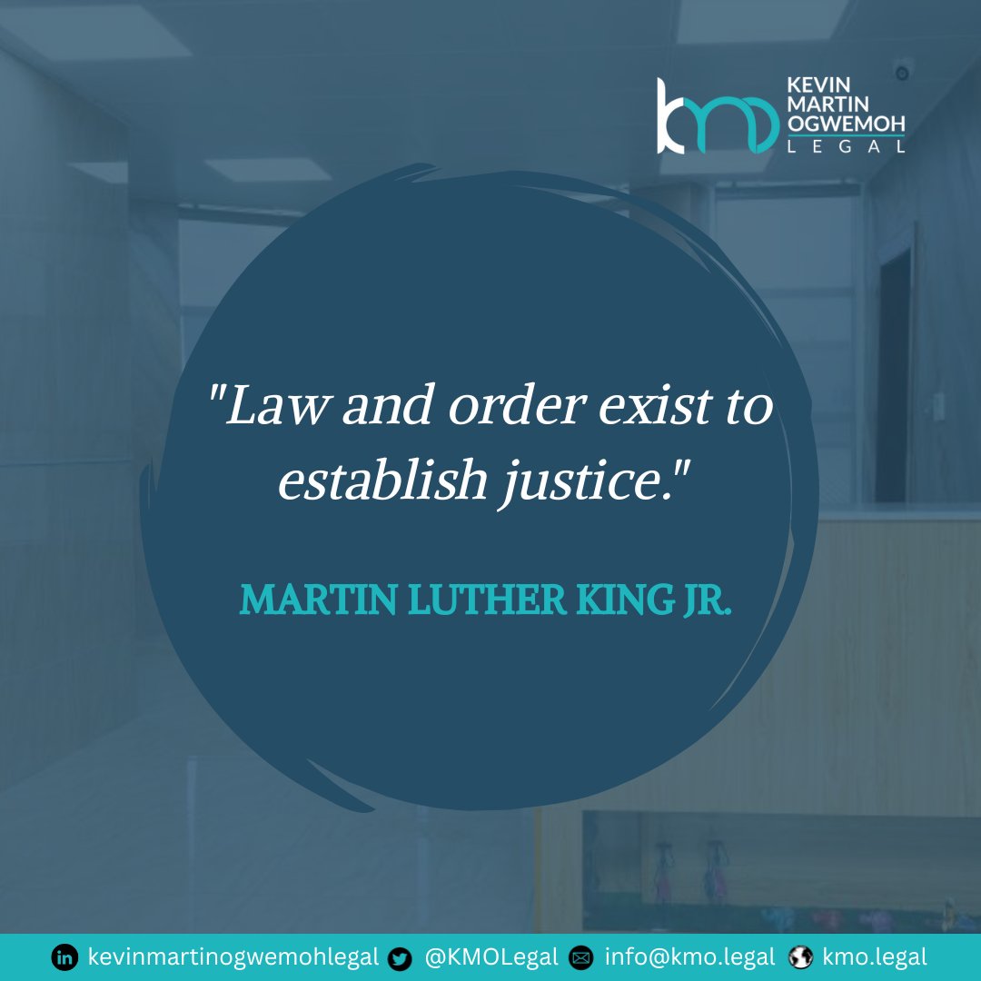 KMOLegal's tweet photo. Law and order exist to establish justice.
-MARTIN LUTHER KING JR.-

#mondaymotivation
#kmolegal
#lawfirm
#premiumlegalservice https://t.co/jfriKQEfr7