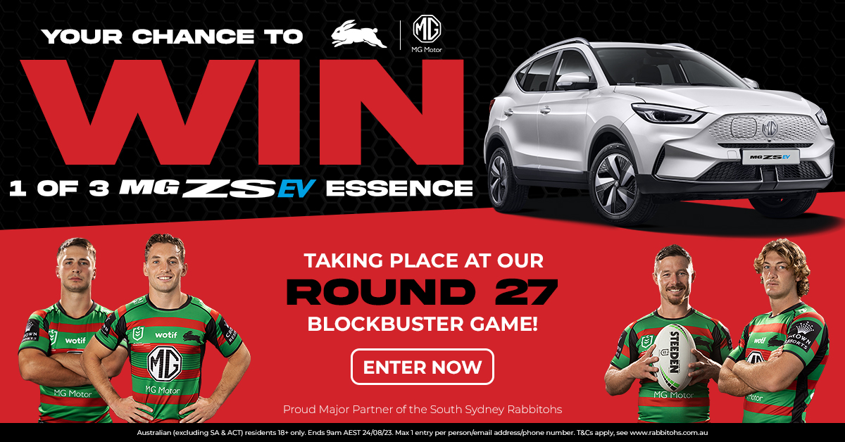 Your Chance to WIN 1 of 3 MG ZS EV Essence  ❤️🏎️🐰

Taking place at our Round 27 blockbuster game.

Enter now 👉 bit.ly/45qhrPl