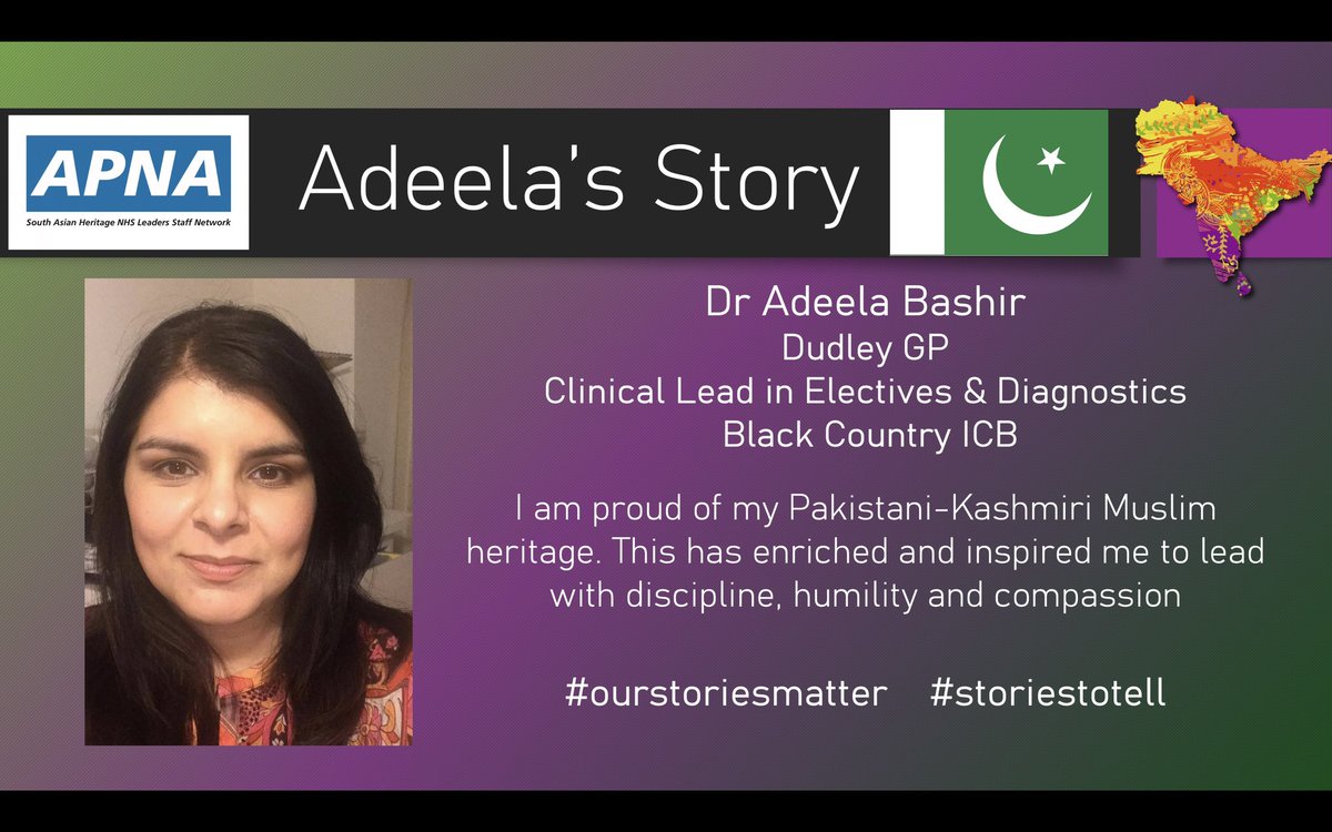 Celebrating #SouthAsianHeritageMonth by sharing stories from our members

Meet Dr Adeela Bashir 🇵🇰

GP @IHCDudley 
Clinical Lead in Electives and Diagnostics @NHSinBlkCountry 

“Begin each day with a grateful heart”

#ourstoriesmatter #storiestotell