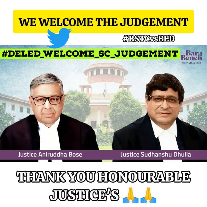 ADARSHSINGHVIS4's tweet photo. #DELED_WELCOME_SC_JUDGEMENT
एक न्यायपूर्ण फैसला
आभार माननीय सुप्रीमकोर्ट
सत्यमेव जयते 🇮🇳 https://t.co/jvsGplw9OV