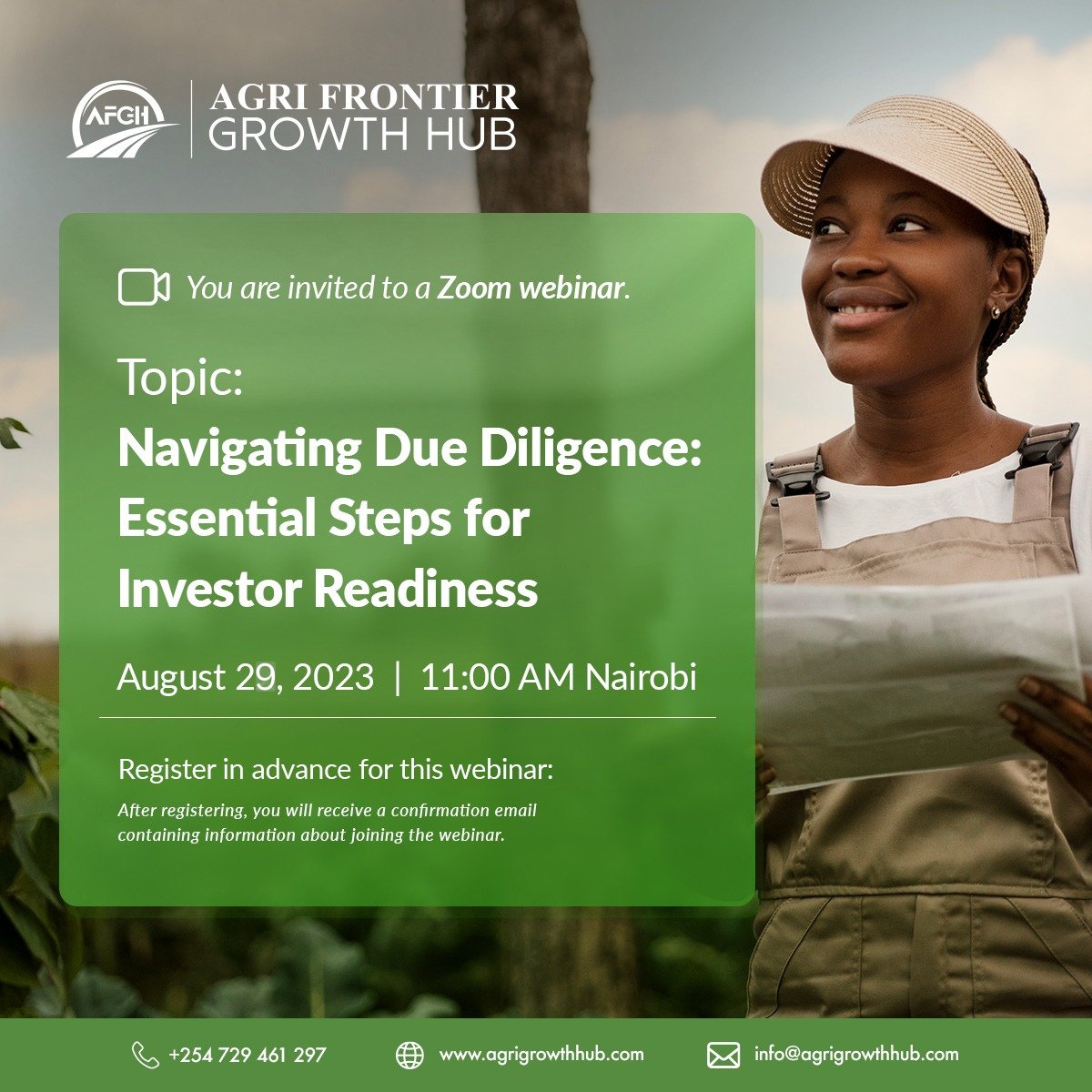 Join us on 29th August for our monthly insightful webinar. Topic: Navigating Due Diligence: Essential Steps for Investor Readiness.

Register in advance us02web.zoom.us/webinar/regist…

#agribusiness #growthhub #investorreadiness #investment #agriculture Ngong Ksh