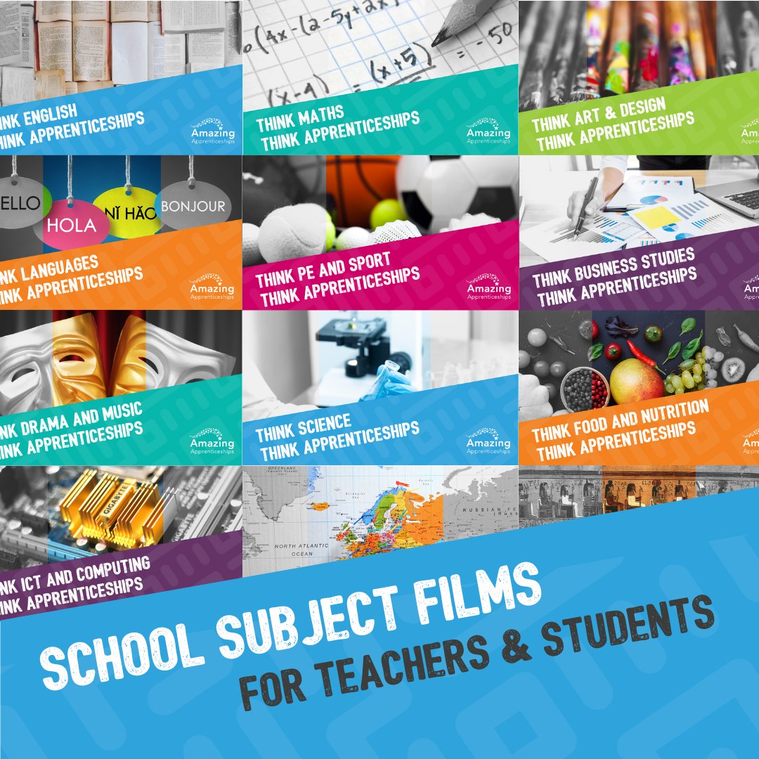 AmazingAppsUK's tweet photo. #Teachers, have you seen our school subject films?

Help your students to see how 12 school subjects link with many exciting #apprenticeships roles - each film highlights a range of roles linked to the subject to help inspire!

Get the films now: https://t.co/IHj0nnyuBL https://t.co/aL0bz1NCSl