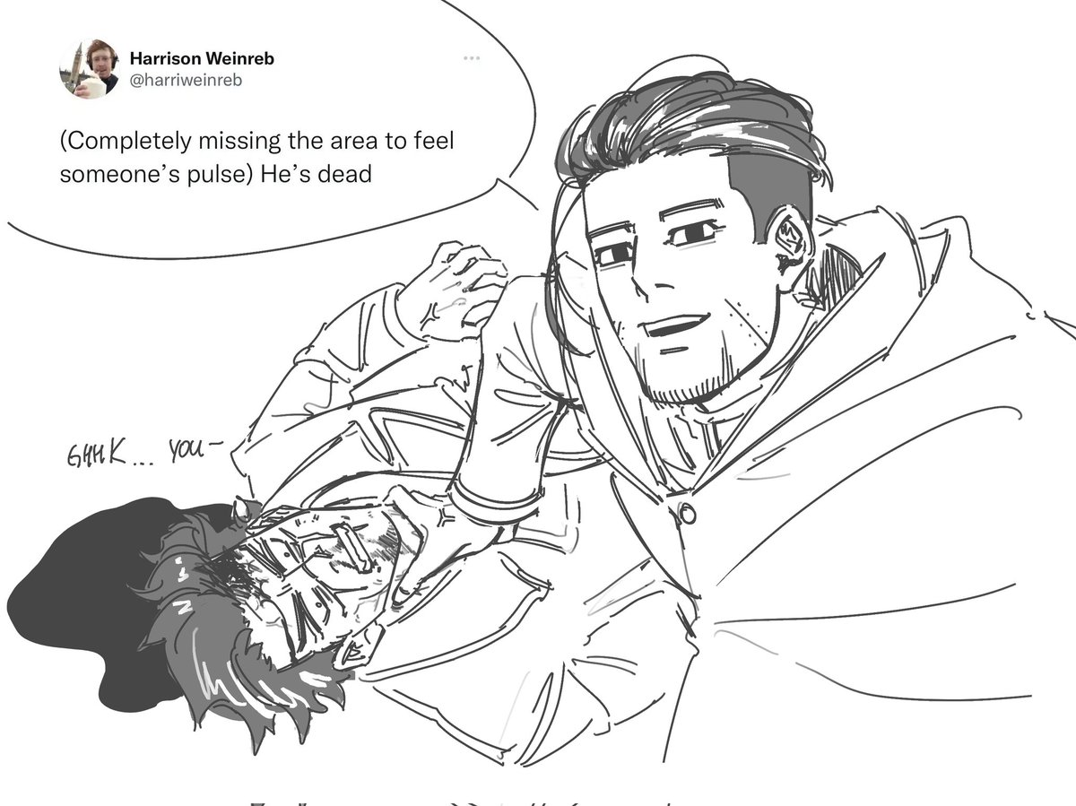 ssalballoon's tweet photo. 138: i went in for a closer look, they were- *shaking with the effort of choking him out* both dead  #goldenkamuy https://t.co/tAaIE2L7Mp