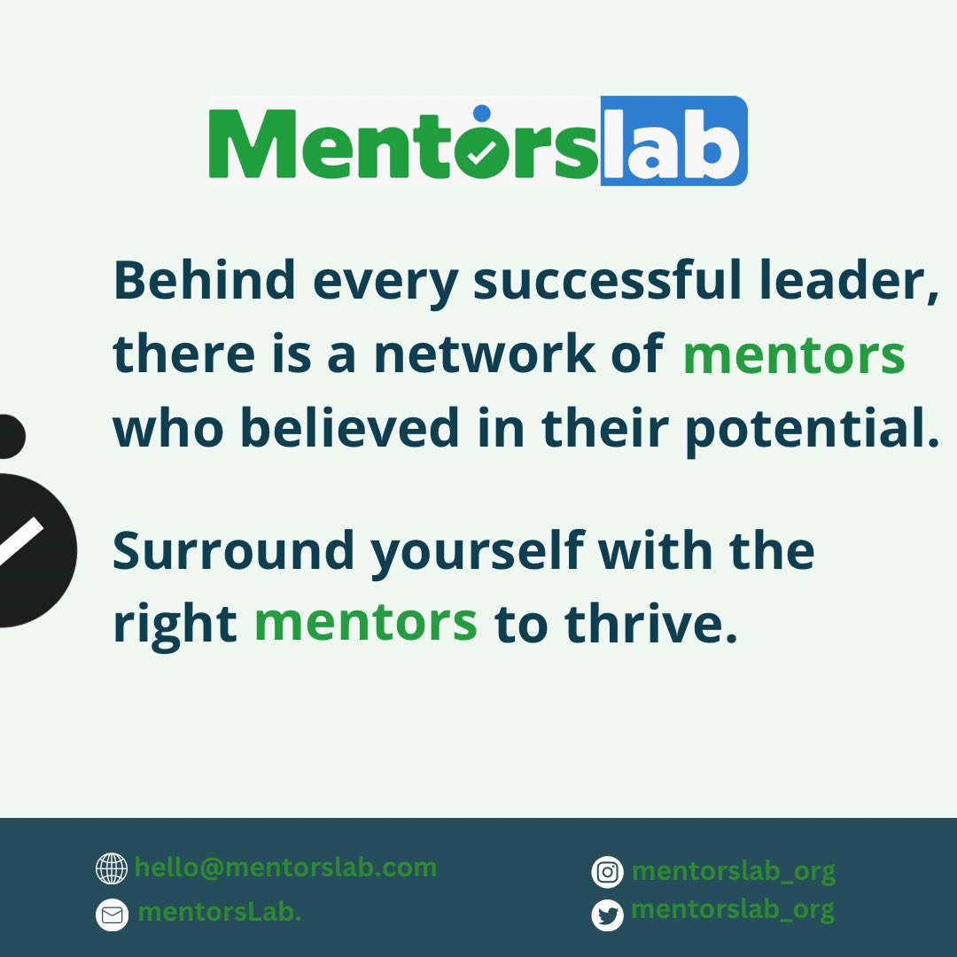 Mentorslab_org's tweet photo. Behind every successful leader, there is a network of mentors who believed in their potential. Surround yourself with the right mentors to thrive. 

#leadershipdevelopment 
#mentorship 
#mentorslab 
#mentorslab.org https://t.co/1t9Nx18YyI