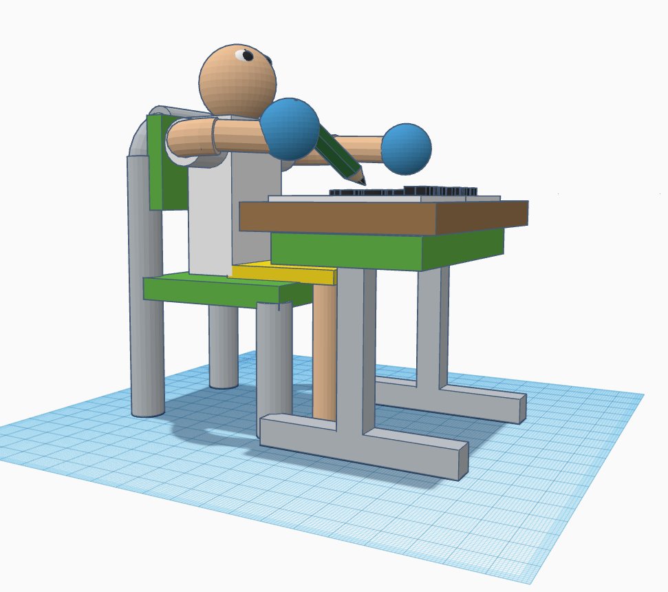 masmasmas75's tweet image. #2023Tinkercadコンテスト #Tinkercad

Tinkercadコンテスト応募作品
【学年】中学1年生
【作品名】学校の椅子と机と人
【作品紹介文】そろばんの授業を一生懸命練習して覚醒した人です。
文房具屋で売っているような鉛筆を作りました。
学校の椅子や机に限りなく近づけるようにモデリングしました。